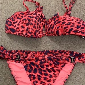 NWT- pink and blue leopard bikini